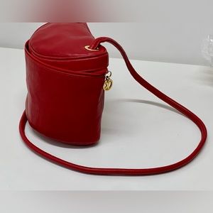 Red Leather Gold Tone Metal Trim PALOMA PICASSO Purse Satchel Camera Bag
